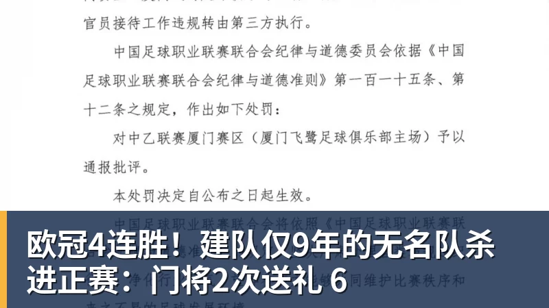 欧冠4连胜！建队仅9年的无名队杀进正赛：门将2次送礼 6