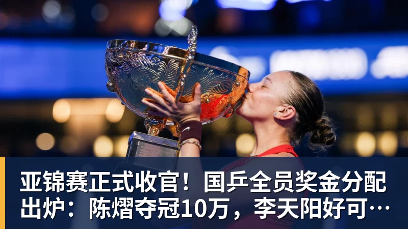 亚锦赛正式收官!国乒全员奖金分配出炉:陈熠夺冠10万,李天阳好可惜,温瑞博太憋屈,还不够买一张来回的机票!差距太大
