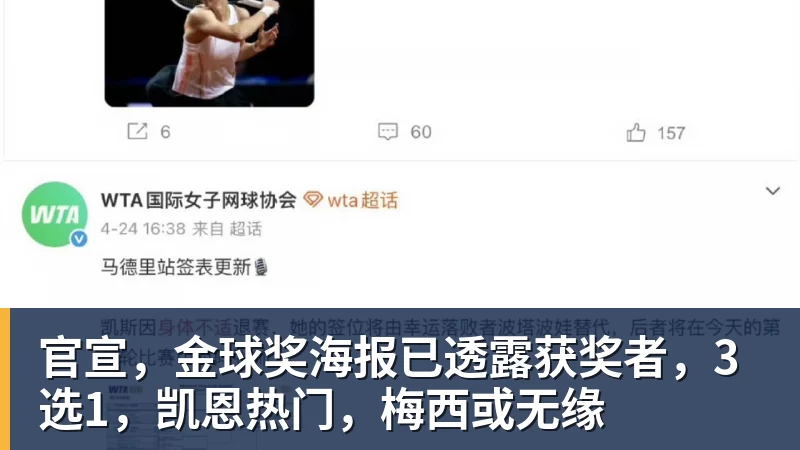 官宣,金球奖海报已透露获奖者,3选1,凯恩热门,梅西或无缘